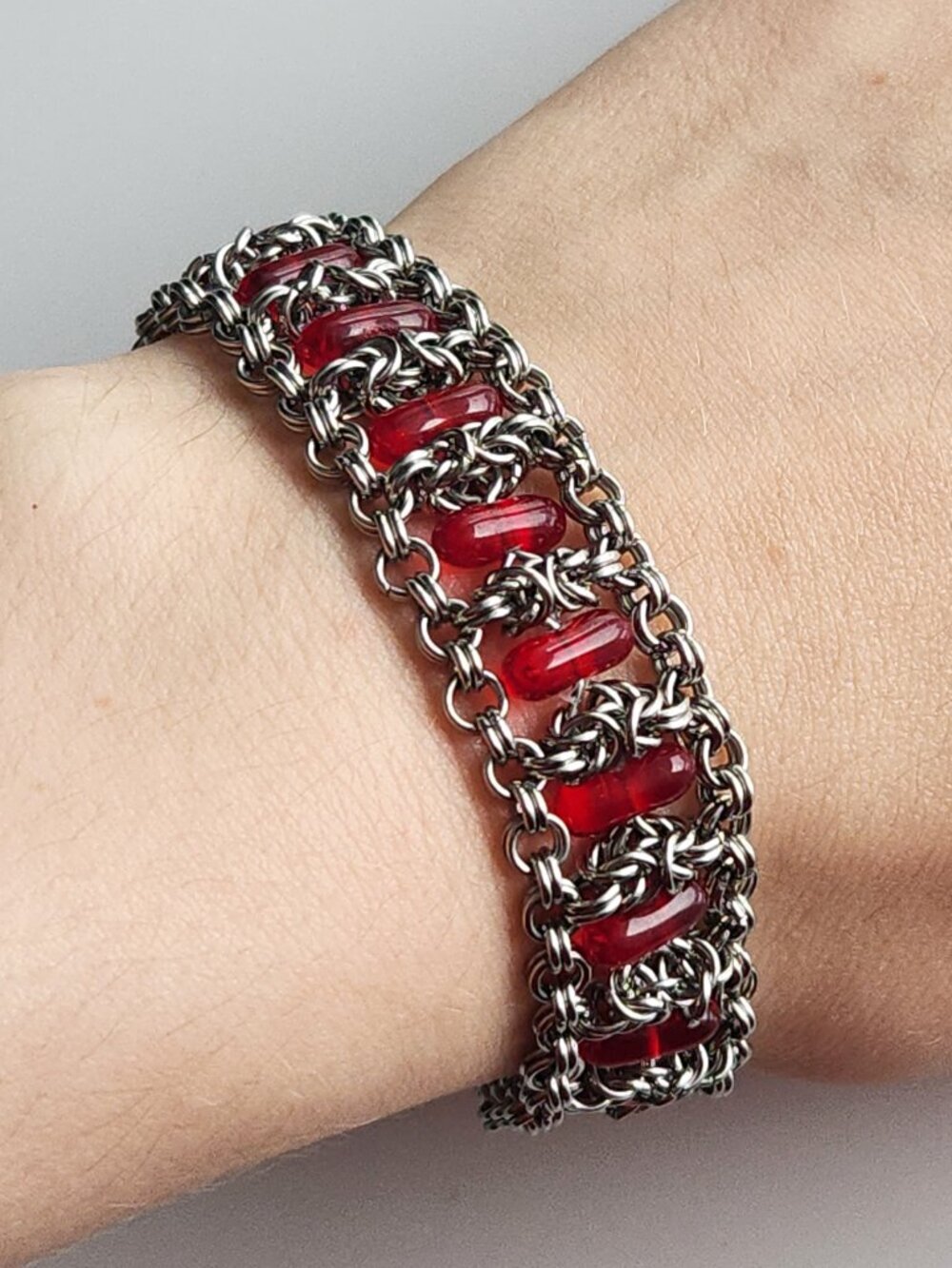 Gothic silver and red tennis bracelet